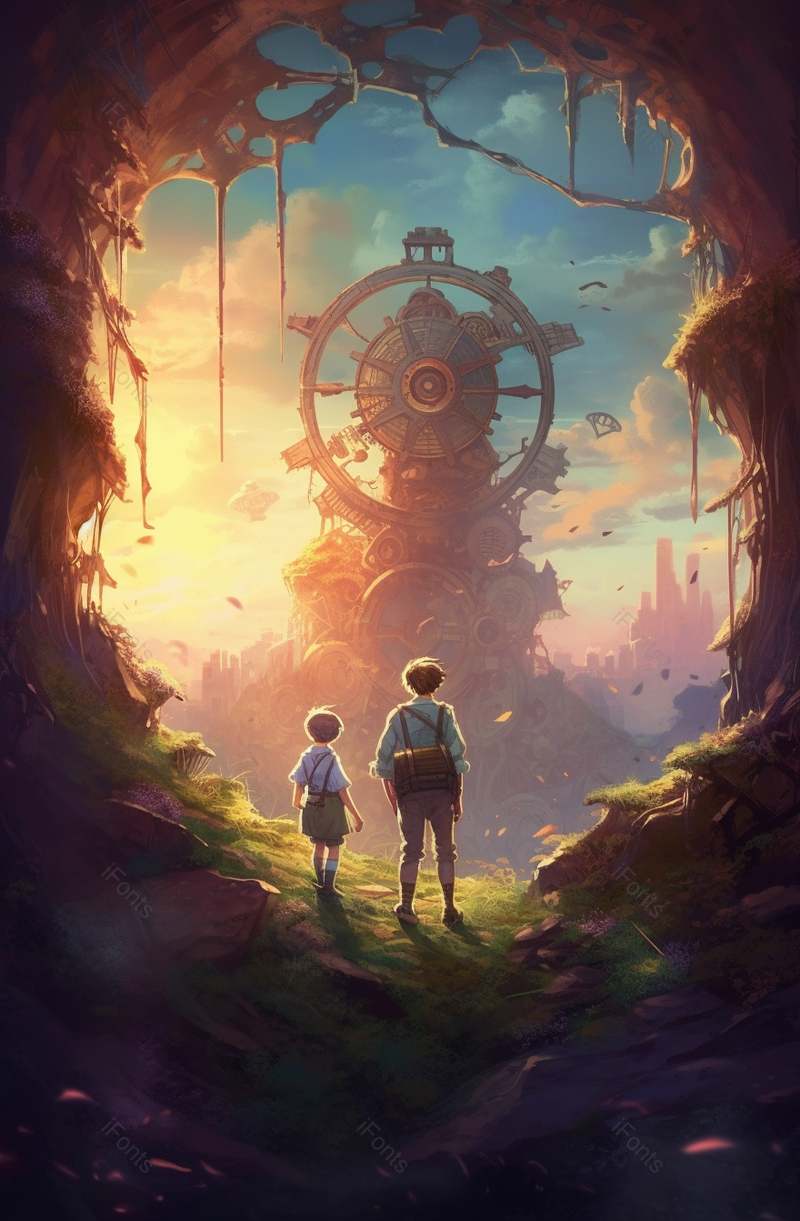 树洞里发现机械城市手绘场景,插画/手绘图,插画/手绘图库,插画/手绘图下载,插画/手绘